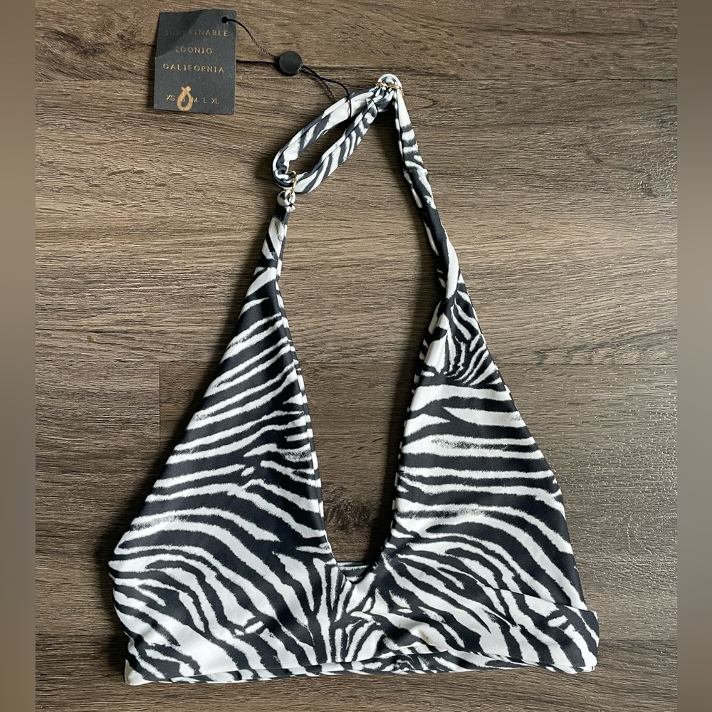 Skatie Zebra Halter Bikini Top